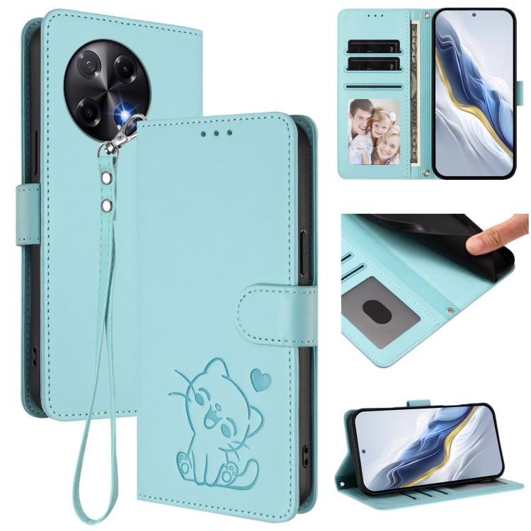 Embossed Heart Cat Leather Phone Case with Hand Strap, For Tecno Pova 7 Ultra 5G, For Tecno Pova 7 4G / 7 Neo, For Tecno Spark Go 1 / Pop 9, For Tecno Camon 40 Pro 4G, For Tecno Camon 40 Premier, For Tecno Camon 40 4G, For Tecno Spark 30C 5G / Pop 9 5G...