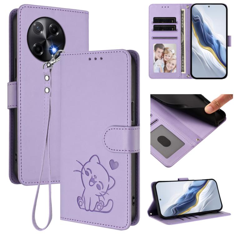 Embossed Heart Cat Leather Phone Case with Hand Strap, For Tecno Pova 7 Ultra 5G, For Tecno Pova 7 4G / 7 Neo, For Tecno Spark Go 1 / Pop 9, For Tecno Camon 40 Pro 4G, For Tecno Camon 40 Premier, For Tecno Camon 40 4G, For Tecno Spark 30C 5G / Pop 9 5G...