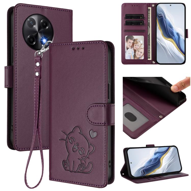 Embossed Heart Cat Leather Phone Case with Hand Strap, For Tecno Pova 7 Ultra 5G, For Tecno Pova 7 4G / 7 Neo, For Tecno Spark Go 1 / Pop 9, For Tecno Camon 40 Pro 4G, For Tecno Camon 40 Premier, For Tecno Camon 40 4G, For Tecno Spark 30C 5G / Pop 9 5G...