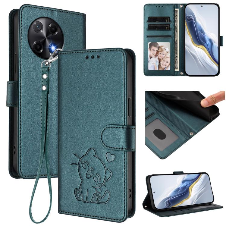 Embossed Heart Cat Leather Phone Case with Hand Strap, For Tecno Pova 7 Ultra 5G, For Tecno Pova 7 4G / 7 Neo, For Tecno Spark Go 1 / Pop 9, For Tecno Camon 40 Pro 4G, For Tecno Camon 40 Premier, For Tecno Camon 40 4G, For Tecno Spark 30C 5G / Pop 9 5G...
