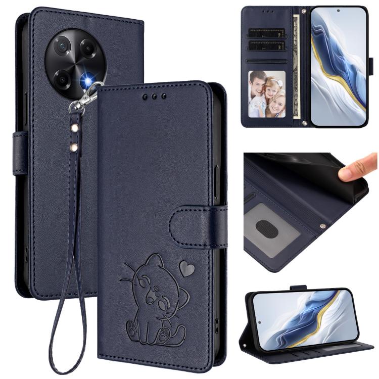 Embossed Heart Cat Leather Phone Case with Hand Strap, For Tecno Pova 7 Ultra 5G, For Tecno Pova 7 4G / 7 Neo, For Tecno Spark Go 1 / Pop 9, For Tecno Camon 40 Pro 4G, For Tecno Camon 40 Premier, For Tecno Camon 40 4G, For Tecno Spark 30C 5G / Pop 9 5G...