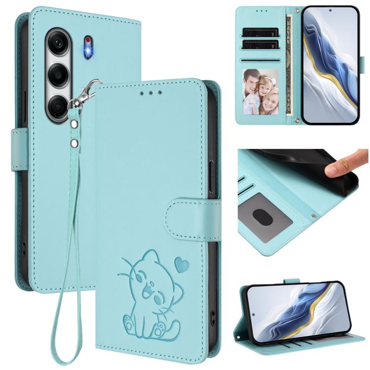 Embossed Heart Cat Leather Phone Case with Hand Strap, For Tecno Pova 7 Ultra 5G, For Tecno Pova 7 4G / 7 Neo, For Tecno Spark Go 1 / Pop 9, For Tecno Camon 40 Pro 4G, For Tecno Camon 40 Premier, For Tecno Camon 40 4G, For Tecno Spark 30C 5G / Pop 9 5G...