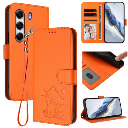 Embossed Heart Cat Leather Phone Case with Hand Strap, For Tecno Pova 7 Ultra 5G, For Tecno Pova 7 4G / 7 Neo, For Tecno Spark Go 1 / Pop 9, For Tecno Camon 40 Pro 4G, For Tecno Camon 40 Premier, For Tecno Camon 40 4G, For Tecno Spark 30C 5G / Pop 9 5G...