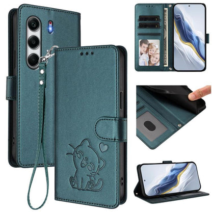 Embossed Heart Cat Leather Phone Case with Hand Strap, For Tecno Pova 7 Ultra 5G, For Tecno Pova 7 4G / 7 Neo, For Tecno Spark Go 1 / Pop 9, For Tecno Camon 40 Pro 4G, For Tecno Camon 40 Premier, For Tecno Camon 40 4G, For Tecno Spark 30C 5G / Pop 9 5G...