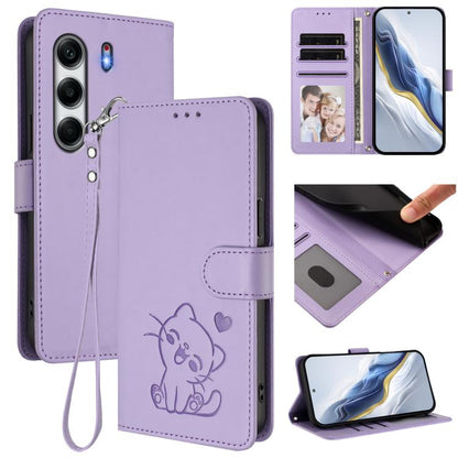Embossed Heart Cat Leather Phone Case with Hand Strap, For Tecno Pova 7 Ultra 5G, For Tecno Pova 7 4G / 7 Neo, For Tecno Spark Go 1 / Pop 9, For Tecno Camon 40 Pro 4G, For Tecno Camon 40 Premier, For Tecno Camon 40 4G, For Tecno Spark 30C 5G / Pop 9 5G...