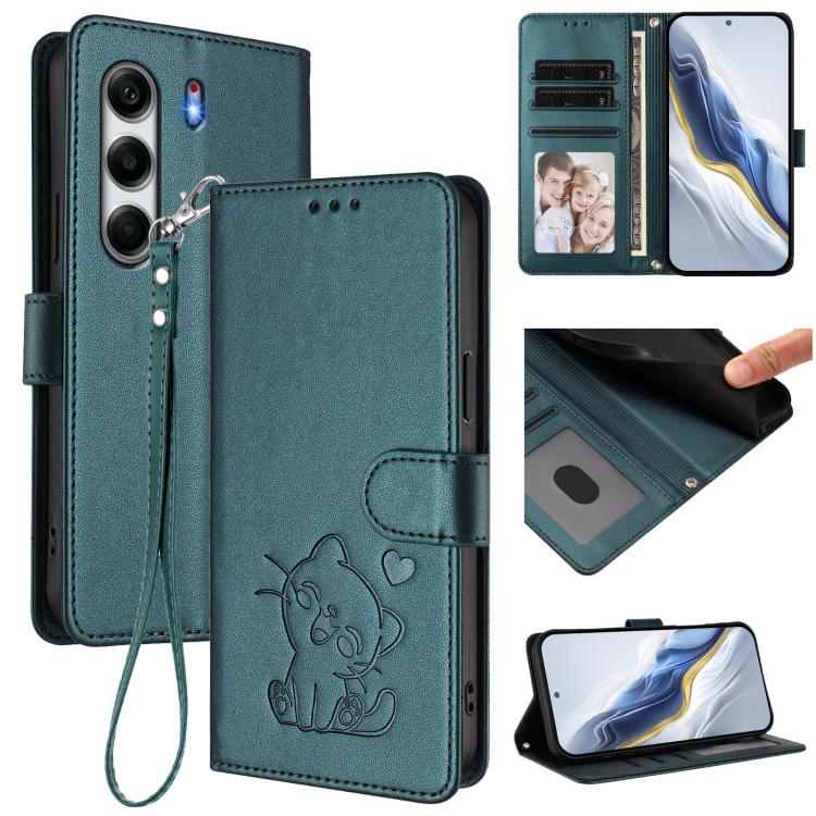 Embossed Heart Cat Leather Phone Case with Hand Strap, For Tecno Pova 7 Ultra 5G, For Tecno Pova 7 4G / 7 Neo, For Tecno Spark Go 1 / Pop 9, For Tecno Camon 40 Pro 4G, For Tecno Camon 40 Premier, For Tecno Camon 40 4G, For Tecno Spark 30C 5G / Pop 9 5G...