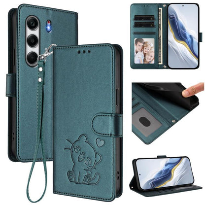 Embossed Heart Cat Leather Phone Case with Hand Strap, For Tecno Pova 7 Ultra 5G, For Tecno Pova 7 4G / 7 Neo, For Tecno Spark Go 1 / Pop 9, For Tecno Camon 40 Pro 4G, For Tecno Camon 40 Premier, For Tecno Camon 40 4G, For Tecno Spark 30C 5G / Pop 9 5G...