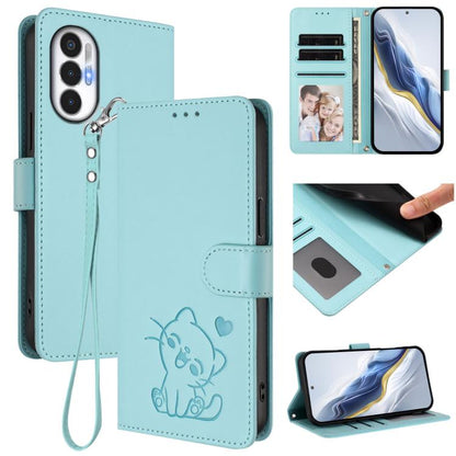 Embossed Heart Cat Leather Phone Case with Hand Strap, For Tecno Spark Go 2022 / 9 / 8C, For Tecno Spark 9T / 9 Pro, For Tecno Pova 3