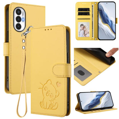 Embossed Heart Cat Leather Phone Case with Hand Strap, For Tecno Spark Go 2022 / 9 / 8C, For Tecno Spark 9T / 9 Pro, For Tecno Pova 3
