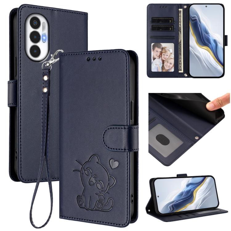 Embossed Heart Cat Leather Phone Case with Hand Strap, For Tecno Spark Go 2022 / 9 / 8C, For Tecno Spark 9T / 9 Pro, For Tecno Pova 3