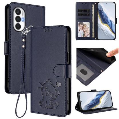 Embossed Heart Cat Leather Phone Case with Hand Strap, For Tecno Spark Go 2022 / 9 / 8C, For Tecno Spark 9T / 9 Pro, For Tecno Pova 3