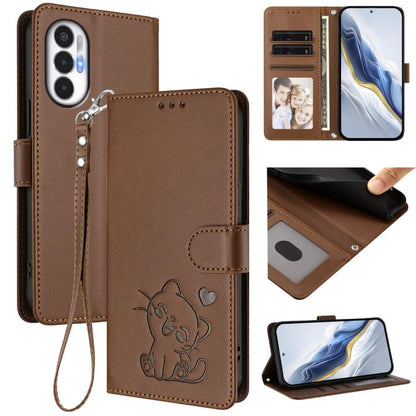 Embossed Heart Cat Leather Phone Case with Hand Strap, For Tecno Spark Go 2022 / 9 / 8C, For Tecno Spark 9T / 9 Pro, For Tecno Pova 3