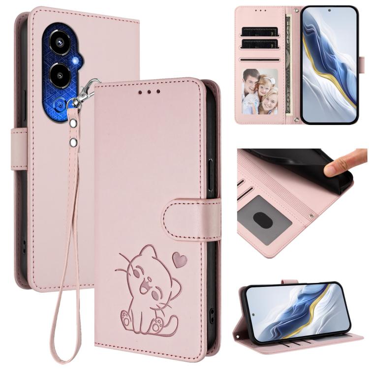 Embossed Heart Cat Leather Phone Case with Hand Strap, For Tecno Camon 20 Pro 5G, For Tecno Camon 20 4G / 20 Pro 4G, For Tecno Spark 10 5G, For Tecno Spark 10C / 10 4G, For Tecno Spark 10 Pro 4G / K17 4G, For Tecno Camon 19 / 19 Pro 5G                 ...