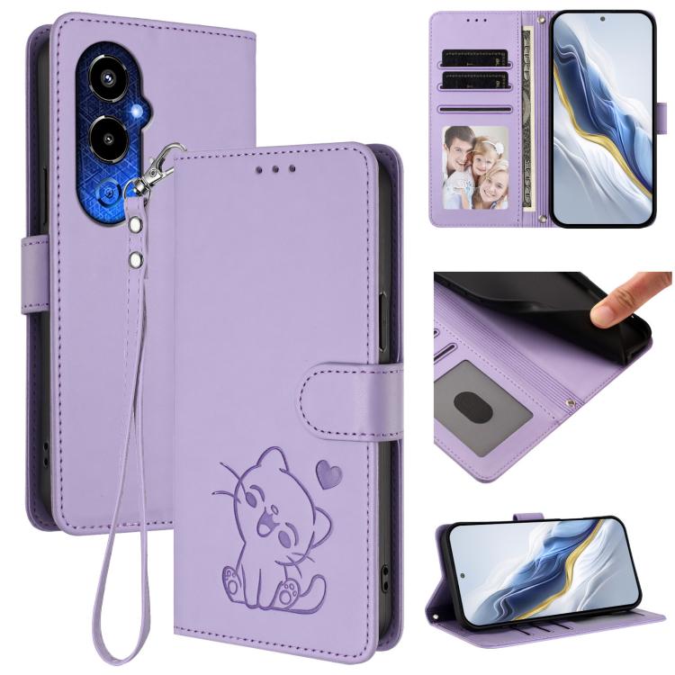 Embossed Heart Cat Leather Phone Case with Hand Strap, For Tecno Camon 20 Pro 5G, For Tecno Camon 20 4G / 20 Pro 4G, For Tecno Spark 10 5G, For Tecno Spark 10C / 10 4G, For Tecno Spark 10 Pro 4G / K17 4G, For Tecno Camon 19 / 19 Pro 5G                 ...