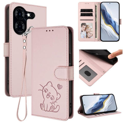 Embossed Heart Cat Leather Phone Case with Hand Strap, For Tecno Camon 30 Pro, For Tecno Camon 30 Premier 5G, For Tecno Camon 30 4G / 5G, For Tecno Pova 6 Pro 5G, For Tecno Spark 20 Pro+ 4G, For Tecno Pova 5 Pro, For Tecno Pova Neo 3, For Tecno Pova 5 ...