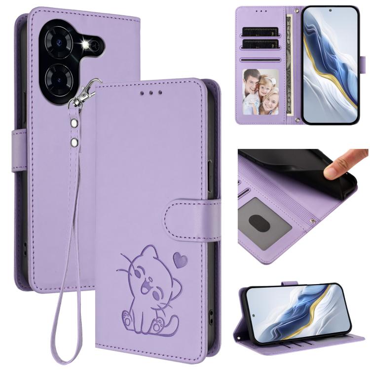 Embossed Heart Cat Leather Phone Case with Hand Strap, For Tecno Camon 30 Pro, For Tecno Camon 30 Premier 5G, For Tecno Camon 30 4G / 5G, For Tecno Pova 6 Pro 5G, For Tecno Spark 20 Pro+ 4G, For Tecno Pova 5 Pro, For Tecno Pova Neo 3, For Tecno Pova 5 ...