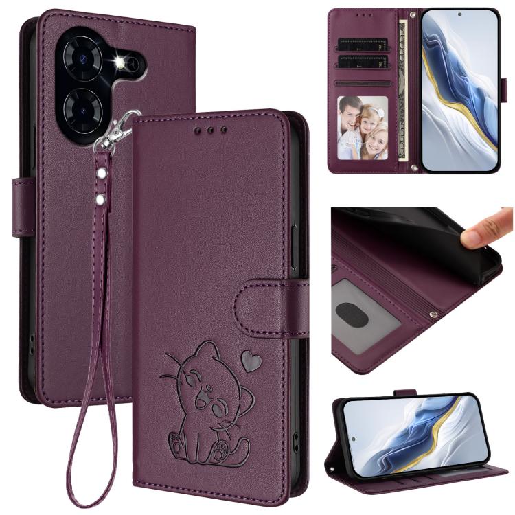 Embossed Heart Cat Leather Phone Case with Hand Strap, For Tecno Camon 30 Pro, For Tecno Camon 30 Premier 5G, For Tecno Camon 30 4G / 5G, For Tecno Pova 6 Pro 5G, For Tecno Spark 20 Pro+ 4G, For Tecno Pova 5 Pro, For Tecno Pova Neo 3, For Tecno Pova 5 ...
