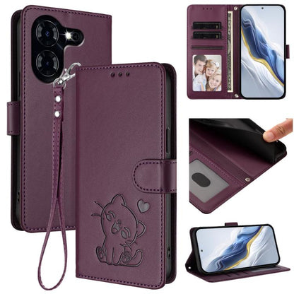 Embossed Heart Cat Leather Phone Case with Hand Strap, For Tecno Camon 30 Pro, For Tecno Camon 30 Premier 5G, For Tecno Camon 30 4G / 5G, For Tecno Pova 6 Pro 5G, For Tecno Spark 20 Pro+ 4G, For Tecno Pova 5 Pro, For Tecno Pova Neo 3, For Tecno Pova 5 ...