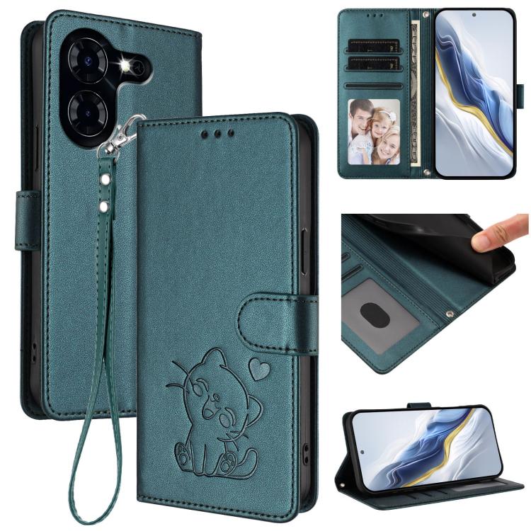 Embossed Heart Cat Leather Phone Case with Hand Strap, For Tecno Camon 30 Pro, For Tecno Camon 30 Premier 5G, For Tecno Camon 30 4G / 5G, For Tecno Pova 6 Pro 5G, For Tecno Spark 20 Pro+ 4G, For Tecno Pova 5 Pro, For Tecno Pova Neo 3, For Tecno Pova 5 ...