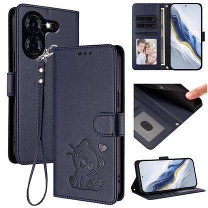 Embossed Heart Cat Leather Phone Case with Hand Strap, For Tecno Camon 30 Pro, For Tecno Camon 30 Premier 5G, For Tecno Camon 30 4G / 5G, For Tecno Pova 6 Pro 5G, For Tecno Spark 20 Pro+ 4G, For Tecno Pova 5 Pro, For Tecno Pova Neo 3, For Tecno Pova 5 ...