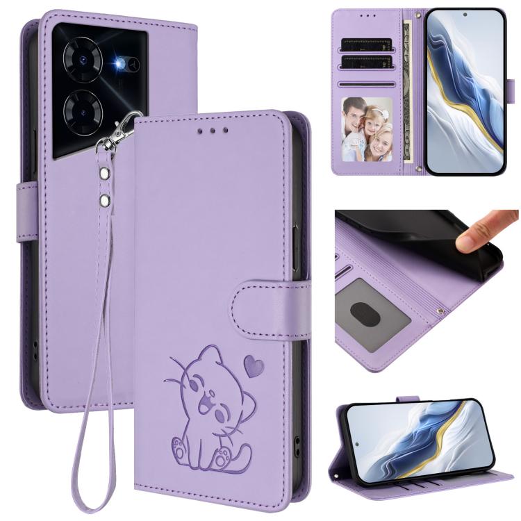 Embossed Heart Cat Leather Phone Case with Hand Strap, For Tecno Camon 30 Pro, For Tecno Camon 30 Premier 5G, For Tecno Camon 30 4G / 5G, For Tecno Pova 6 Pro 5G, For Tecno Spark 20 Pro+ 4G, For Tecno Pova 5 Pro, For Tecno Pova Neo 3, For Tecno Pova 5 ...