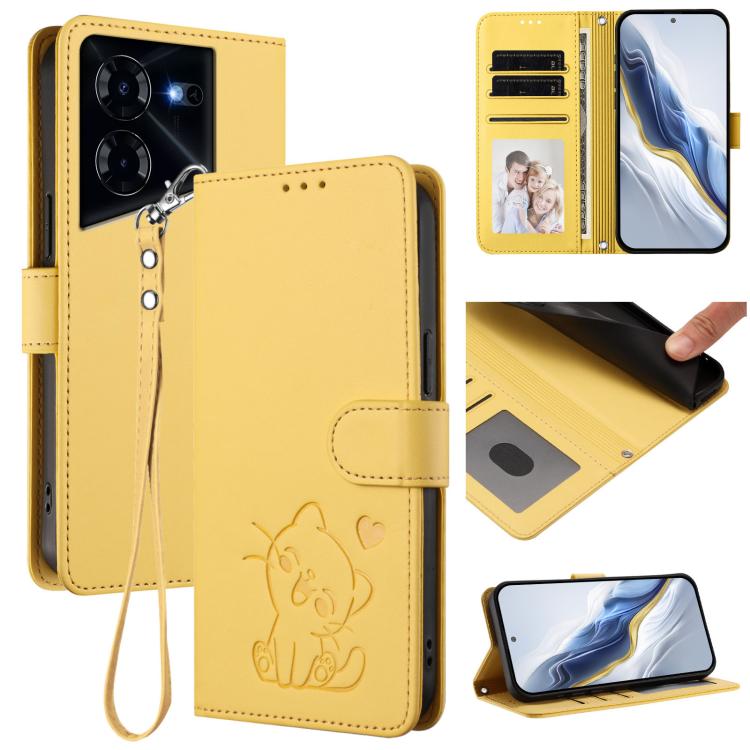 Embossed Heart Cat Leather Phone Case with Hand Strap, For Tecno Camon 30 Pro, For Tecno Camon 30 Premier 5G, For Tecno Camon 30 4G / 5G, For Tecno Pova 6 Pro 5G, For Tecno Spark 20 Pro+ 4G, For Tecno Pova 5 Pro, For Tecno Pova Neo 3, For Tecno Pova 5 ...