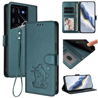 Embossed Heart Cat Leather Phone Case with Hand Strap, For Tecno Camon 30 Pro, For Tecno Camon 30 Premier 5G, For Tecno Camon 30 4G / 5G, For Tecno Pova 6 Pro 5G, For Tecno Spark 20 Pro+ 4G, For Tecno Pova 5 Pro, For Tecno Pova Neo 3, For Tecno Pova 5 ...