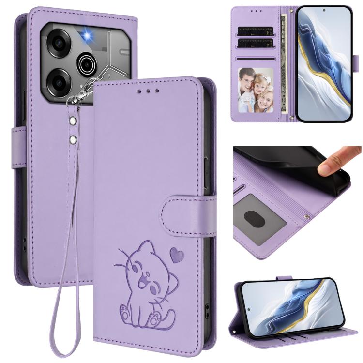Embossed Heart Cat Leather Phone Case with Hand Strap, For Tecno Camon 30 Pro, For Tecno Camon 30 Premier 5G, For Tecno Camon 30 4G / 5G, For Tecno Pova 6 Pro 5G, For Tecno Spark 20 Pro+ 4G, For Tecno Pova 5 Pro, For Tecno Pova Neo 3, For Tecno Pova 5 ...