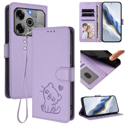 Embossed Heart Cat Leather Phone Case with Hand Strap, For Tecno Camon 30 Pro, For Tecno Camon 30 Premier 5G, For Tecno Camon 30 4G / 5G, For Tecno Pova 6 Pro 5G, For Tecno Spark 20 Pro+ 4G, For Tecno Pova 5 Pro, For Tecno Pova Neo 3, For Tecno Pova 5 ...