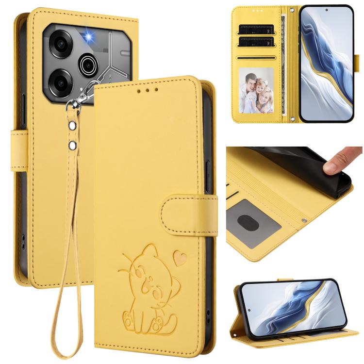 Embossed Heart Cat Leather Phone Case with Hand Strap, For Tecno Camon 30 Pro, For Tecno Camon 30 Premier 5G, For Tecno Camon 30 4G / 5G, For Tecno Pova 6 Pro 5G, For Tecno Spark 20 Pro+ 4G, For Tecno Pova 5 Pro, For Tecno Pova Neo 3, For Tecno Pova 5 ...