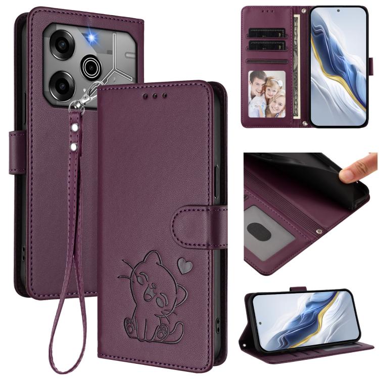 Embossed Heart Cat Leather Phone Case with Hand Strap, For Tecno Camon 30 Pro, For Tecno Camon 30 Premier 5G, For Tecno Camon 30 4G / 5G, For Tecno Pova 6 Pro 5G, For Tecno Spark 20 Pro+ 4G, For Tecno Pova 5 Pro, For Tecno Pova Neo 3, For Tecno Pova 5 ...