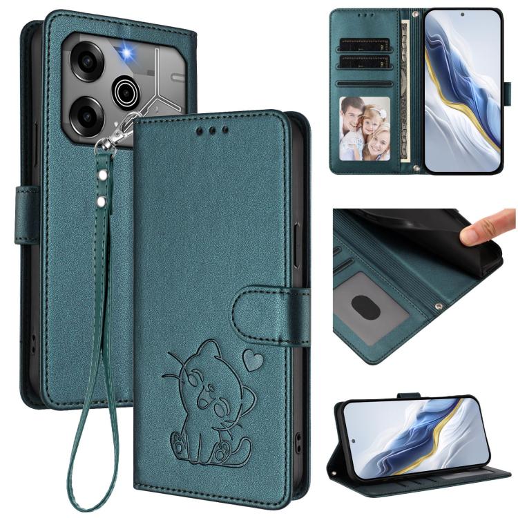 Embossed Heart Cat Leather Phone Case with Hand Strap, For Tecno Camon 30 Pro, For Tecno Camon 30 Premier 5G, For Tecno Camon 30 4G / 5G, For Tecno Pova 6 Pro 5G, For Tecno Spark 20 Pro+ 4G, For Tecno Pova 5 Pro, For Tecno Pova Neo 3, For Tecno Pova 5 ...