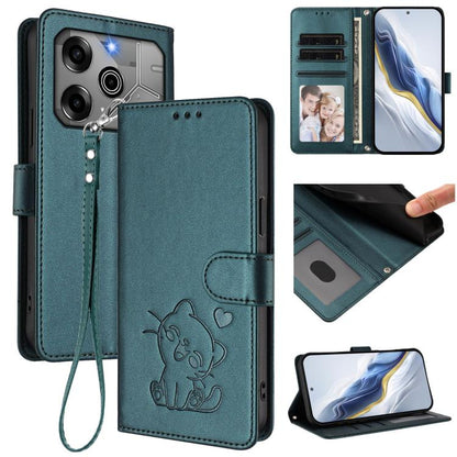 Embossed Heart Cat Leather Phone Case with Hand Strap, For Tecno Camon 30 Pro, For Tecno Camon 30 Premier 5G, For Tecno Camon 30 4G / 5G, For Tecno Pova 6 Pro 5G, For Tecno Spark 20 Pro+ 4G, For Tecno Pova 5 Pro, For Tecno Pova Neo 3, For Tecno Pova 5 ...