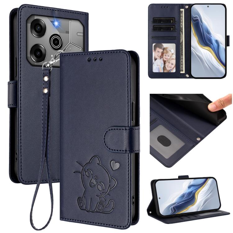 Embossed Heart Cat Leather Phone Case with Hand Strap, For Tecno Camon 30 Pro, For Tecno Camon 30 Premier 5G, For Tecno Camon 30 4G / 5G, For Tecno Pova 6 Pro 5G, For Tecno Spark 20 Pro+ 4G, For Tecno Pova 5 Pro, For Tecno Pova Neo 3, For Tecno Pova 5 ...