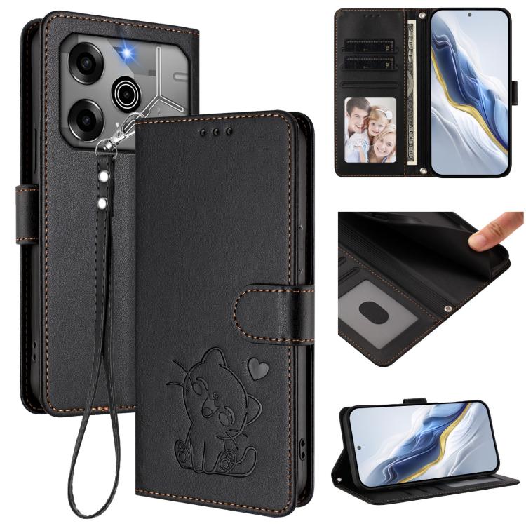 Embossed Heart Cat Leather Phone Case with Hand Strap, For Tecno Camon 30 Pro, For Tecno Camon 30 Premier 5G, For Tecno Camon 30 4G / 5G, For Tecno Pova 6 Pro 5G, For Tecno Spark 20 Pro+ 4G, For Tecno Pova 5 Pro, For Tecno Pova Neo 3, For Tecno Pova 5 ...