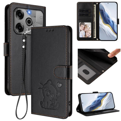 Embossed Heart Cat Leather Phone Case with Hand Strap, For Tecno Camon 30 Pro, For Tecno Camon 30 Premier 5G, For Tecno Camon 30 4G / 5G, For Tecno Pova 6 Pro 5G, For Tecno Spark 20 Pro+ 4G, For Tecno Pova 5 Pro, For Tecno Pova Neo 3, For Tecno Pova 5 ...