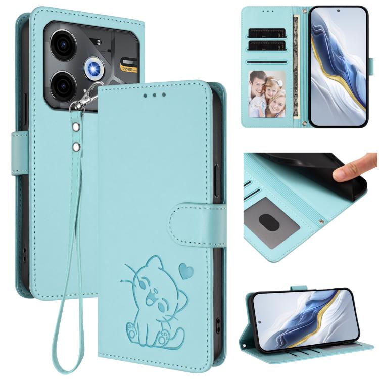 Embossed Heart Cat Leather Phone Case with Hand Strap, For Tecno Pova 7 Ultra 5G, For Tecno Pova 7 4G / 7 Neo, For Tecno Spark Go 1 / Pop 9, For Tecno Camon 40 Pro 4G, For Tecno Camon 40 Premier, For Tecno Camon 40 4G, For Tecno Spark 30C 5G / Pop 9 5G...