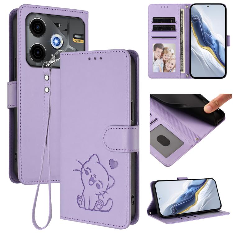 Embossed Heart Cat Leather Phone Case with Hand Strap, For Tecno Pova 7 Ultra 5G, For Tecno Pova 7 4G / 7 Neo, For Tecno Spark Go 1 / Pop 9, For Tecno Camon 40 Pro 4G, For Tecno Camon 40 Premier, For Tecno Camon 40 4G, For Tecno Spark 30C 5G / Pop 9 5G...