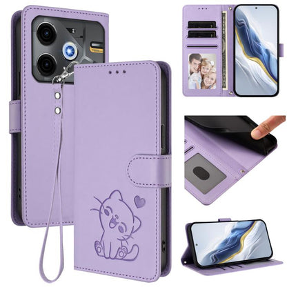 Embossed Heart Cat Leather Phone Case with Hand Strap, For Tecno Pova 7 Ultra 5G, For Tecno Pova 7 4G / 7 Neo, For Tecno Spark Go 1 / Pop 9, For Tecno Camon 40 Pro 4G, For Tecno Camon 40 Premier, For Tecno Camon 40 4G, For Tecno Spark 30C 5G / Pop 9 5G...