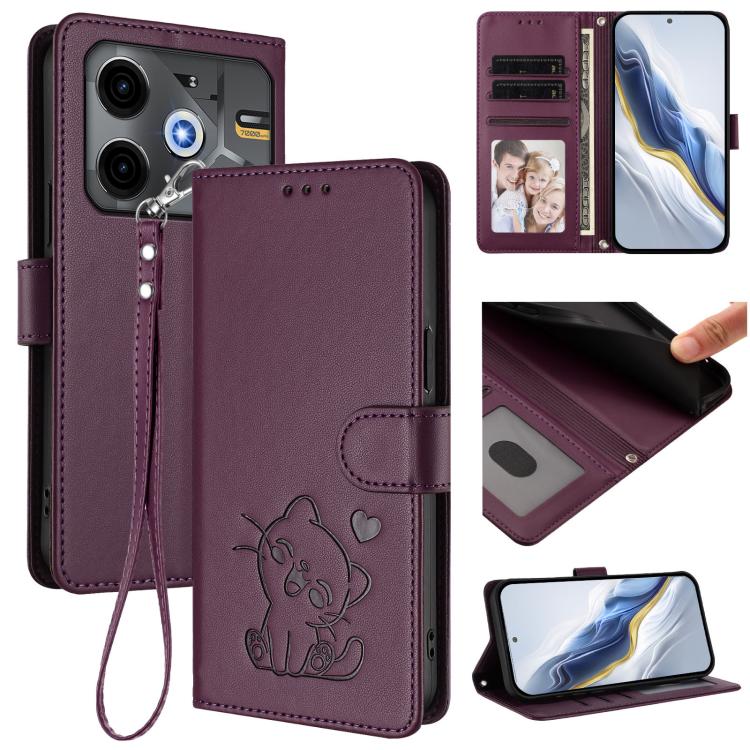 Embossed Heart Cat Leather Phone Case with Hand Strap, For Tecno Pova 7 Ultra 5G, For Tecno Pova 7 4G / 7 Neo, For Tecno Spark Go 1 / Pop 9, For Tecno Camon 40 Pro 4G, For Tecno Camon 40 Premier, For Tecno Camon 40 4G, For Tecno Spark 30C 5G / Pop 9 5G...
