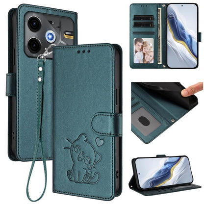 Embossed Heart Cat Leather Phone Case with Hand Strap, For Tecno Pova 7 Ultra 5G, For Tecno Pova 7 4G / 7 Neo, For Tecno Spark Go 1 / Pop 9, For Tecno Camon 40 Pro 4G, For Tecno Camon 40 Premier, For Tecno Camon 40 4G, For Tecno Spark 30C 5G / Pop 9 5G...