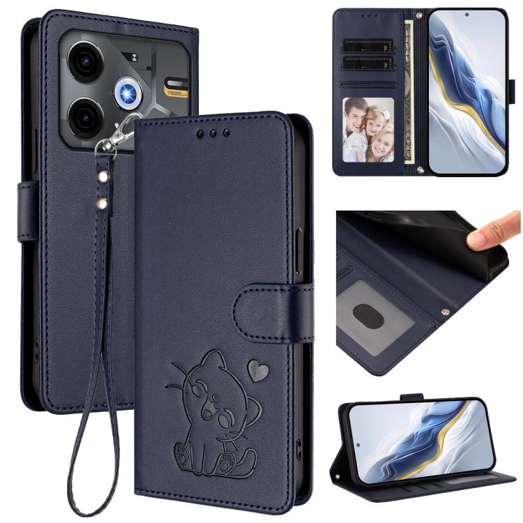 Embossed Heart Cat Leather Phone Case with Hand Strap, For Tecno Pova 7 Ultra 5G, For Tecno Pova 7 4G / 7 Neo, For Tecno Spark Go 1 / Pop 9, For Tecno Camon 40 Pro 4G, For Tecno Camon 40 Premier, For Tecno Camon 40 4G, For Tecno Spark 30C 5G / Pop 9 5G...