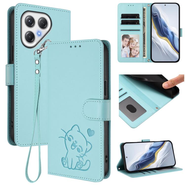 Embossed Heart Cat Leather Phone Case with Hand Strap, For Tecno Pova 7 Ultra 5G, For Tecno Pova 7 4G / 7 Neo, For Tecno Spark Go 1 / Pop 9, For Tecno Camon 40 Pro 4G, For Tecno Camon 40 Premier, For Tecno Camon 40 4G, For Tecno Spark 30C 5G / Pop 9 5G...