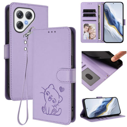 Embossed Heart Cat Leather Phone Case with Hand Strap, For Tecno Pova 7 Ultra 5G, For Tecno Pova 7 4G / 7 Neo, For Tecno Spark Go 1 / Pop 9, For Tecno Camon 40 Pro 4G, For Tecno Camon 40 Premier, For Tecno Camon 40 4G, For Tecno Spark 30C 5G / Pop 9 5G...