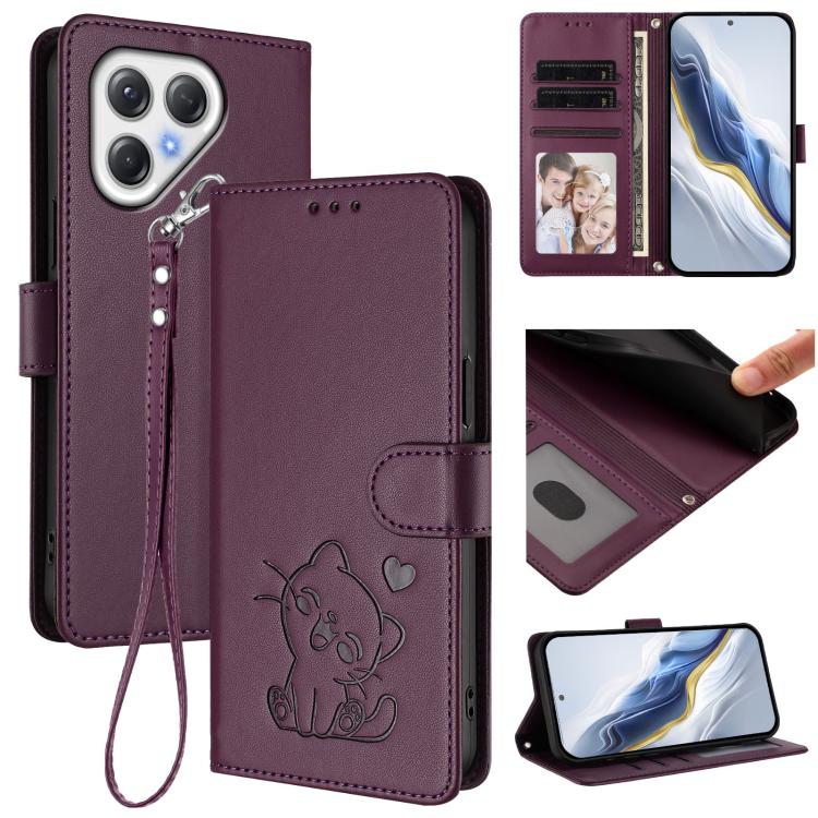 Embossed Heart Cat Leather Phone Case with Hand Strap, For Tecno Pova 7 Ultra 5G, For Tecno Pova 7 4G / 7 Neo, For Tecno Spark Go 1 / Pop 9, For Tecno Camon 40 Pro 4G, For Tecno Camon 40 Premier, For Tecno Camon 40 4G, For Tecno Spark 30C 5G / Pop 9 5G...
