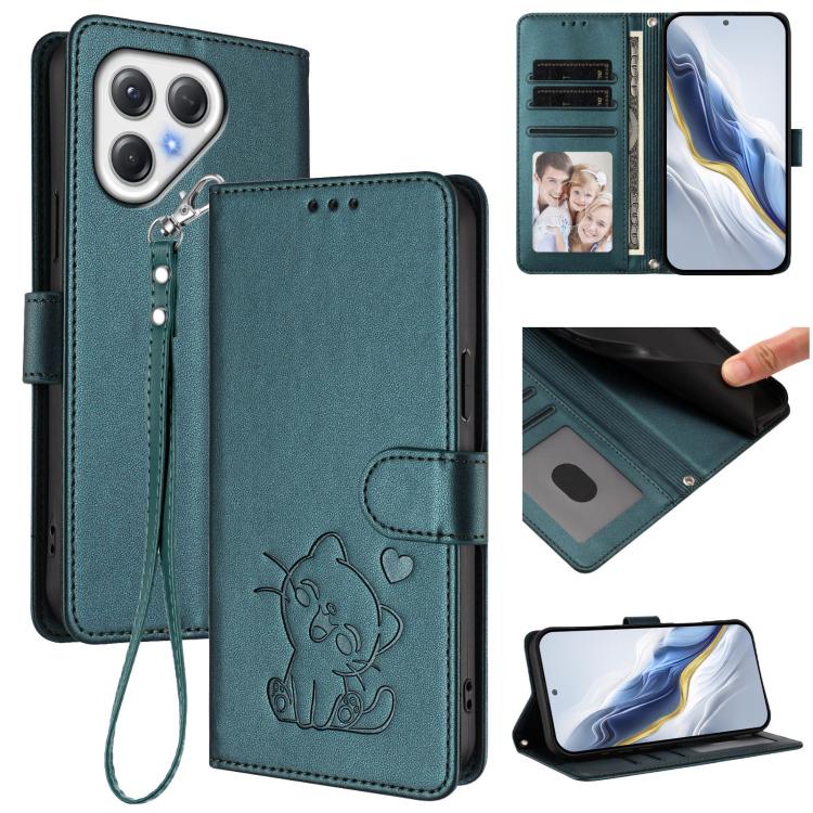 Embossed Heart Cat Leather Phone Case with Hand Strap, For Tecno Pova 7 Ultra 5G, For Tecno Pova 7 4G / 7 Neo, For Tecno Spark Go 1 / Pop 9, For Tecno Camon 40 Pro 4G, For Tecno Camon 40 Premier, For Tecno Camon 40 4G, For Tecno Spark 30C 5G / Pop 9 5G...
