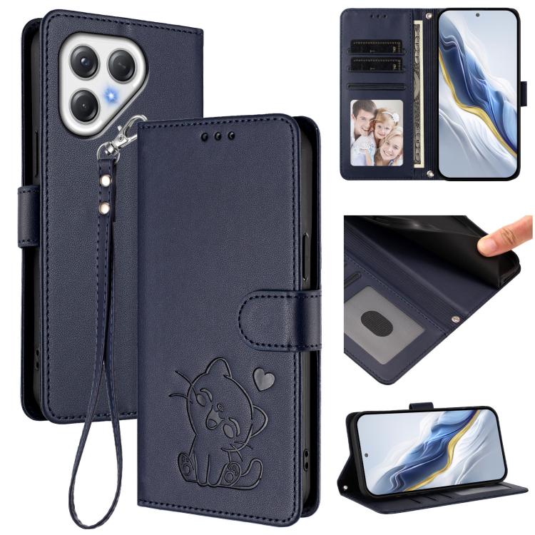 Embossed Heart Cat Leather Phone Case with Hand Strap, For Tecno Pova 7 Ultra 5G, For Tecno Pova 7 4G / 7 Neo, For Tecno Spark Go 1 / Pop 9, For Tecno Camon 40 Pro 4G, For Tecno Camon 40 Premier, For Tecno Camon 40 4G, For Tecno Spark 30C 5G / Pop 9 5G...