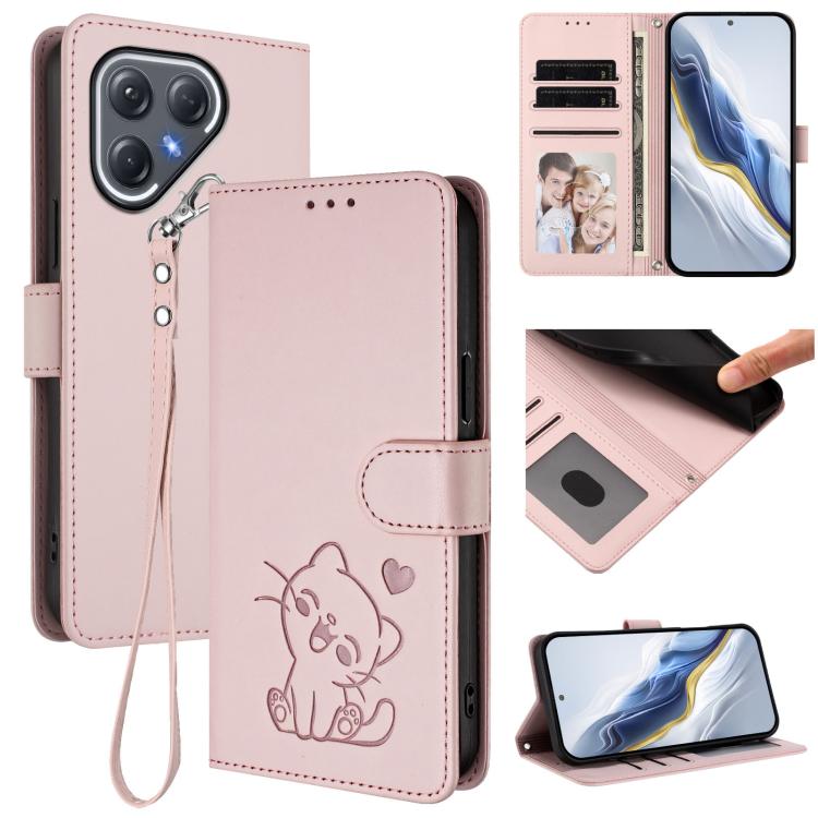 Embossed Heart Cat Leather Phone Case with Hand Strap, For Tecno Camon 50 Pro 4G, For Tecno Camon 50 4G, For Tecno Spark Go 2024 4G / 20C 4G, For Tecno Spark 40C, For Tecno Pova 7 Pro 5G, For Tecno Pova 7 5G 2025, For Tecno Spark 40 Pro+ 4G            ...