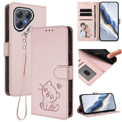 Embossed Heart Cat Leather Phone Case with Hand Strap, For Tecno Pova 7 Ultra 5G, For Tecno Pova 7 4G / 7 Neo, For Tecno Spark Go 1 / Pop 9, For Tecno Camon 40 Pro 4G, For Tecno Camon 40 Premier, For Tecno Camon 40 4G, For Tecno Spark 30C 5G / Pop 9 5G...