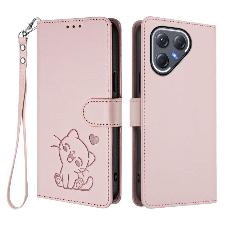 Embossed Heart Cat Leather Phone Case with Hand Strap, For Tecno Pova 7 Ultra 5G, For Tecno Pova 7 4G / 7 Neo, For Tecno Spark Go 1 / Pop 9, For Tecno Camon 40 Pro 4G, For Tecno Camon 40 Premier, For Tecno Camon 40 4G, For Tecno Spark 30C 5G / Pop 9 5G...